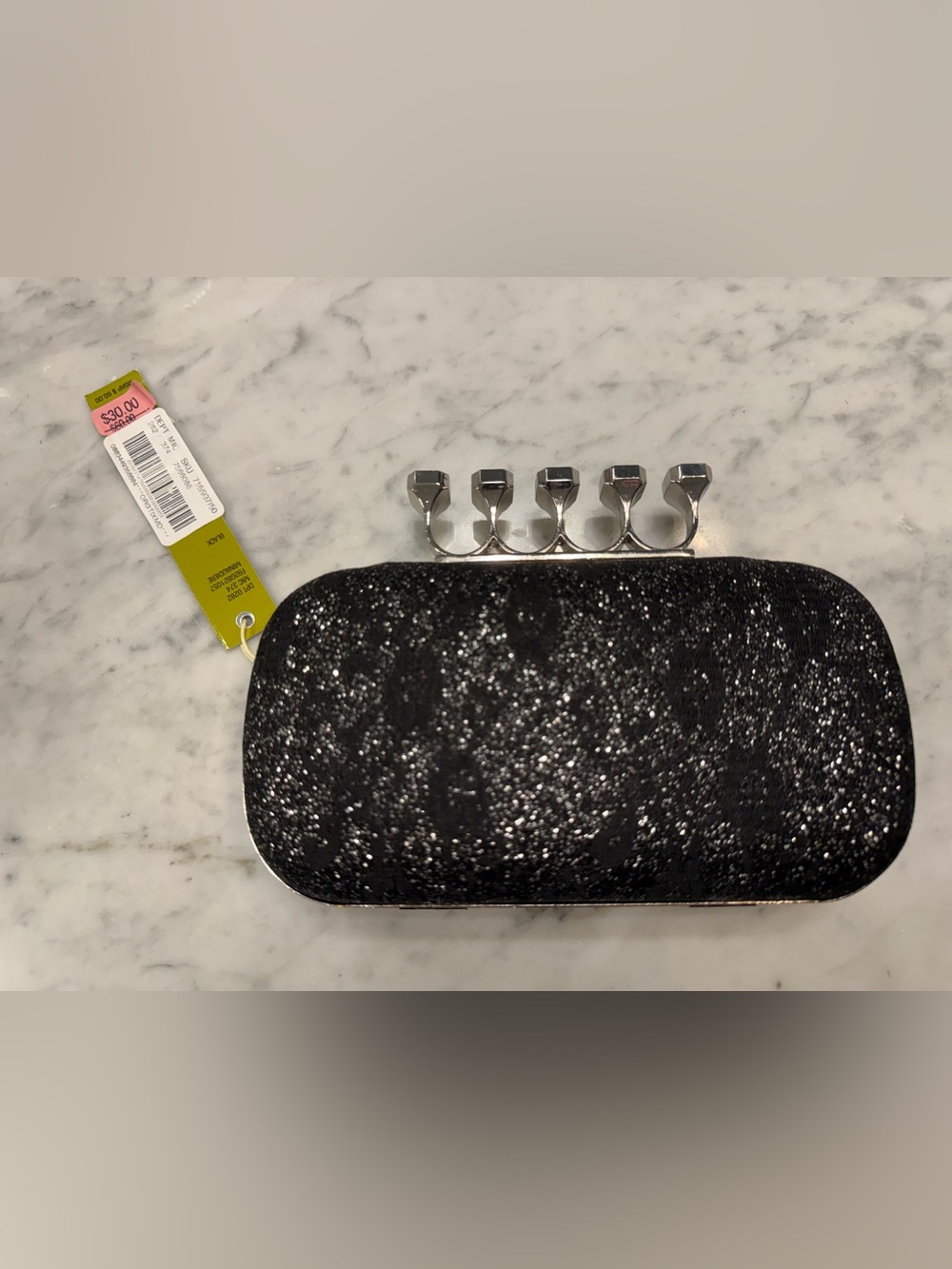 Giani Bini Black Glitter Knuckle Ring Clutch